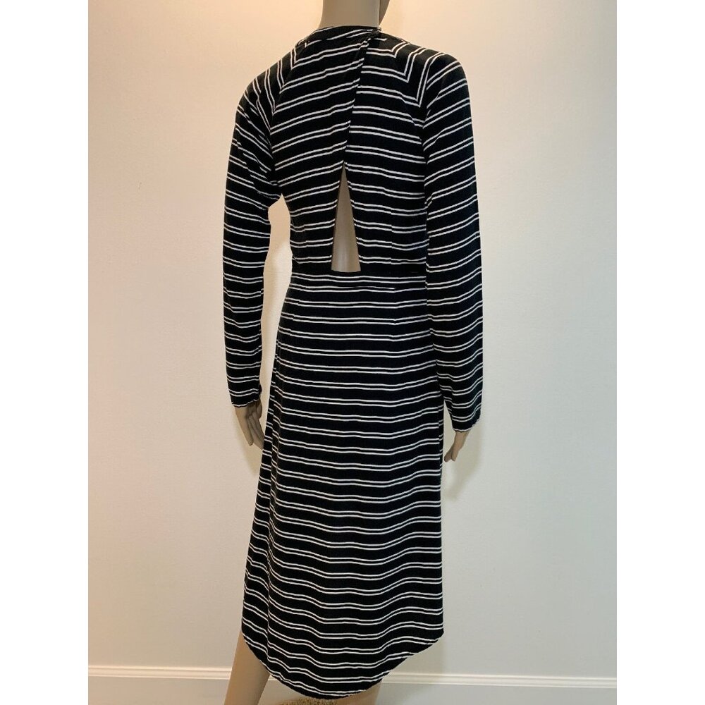 May Women Dress 10 Stripes Long Sleeves High Low Black White. - Picture 5 of 12